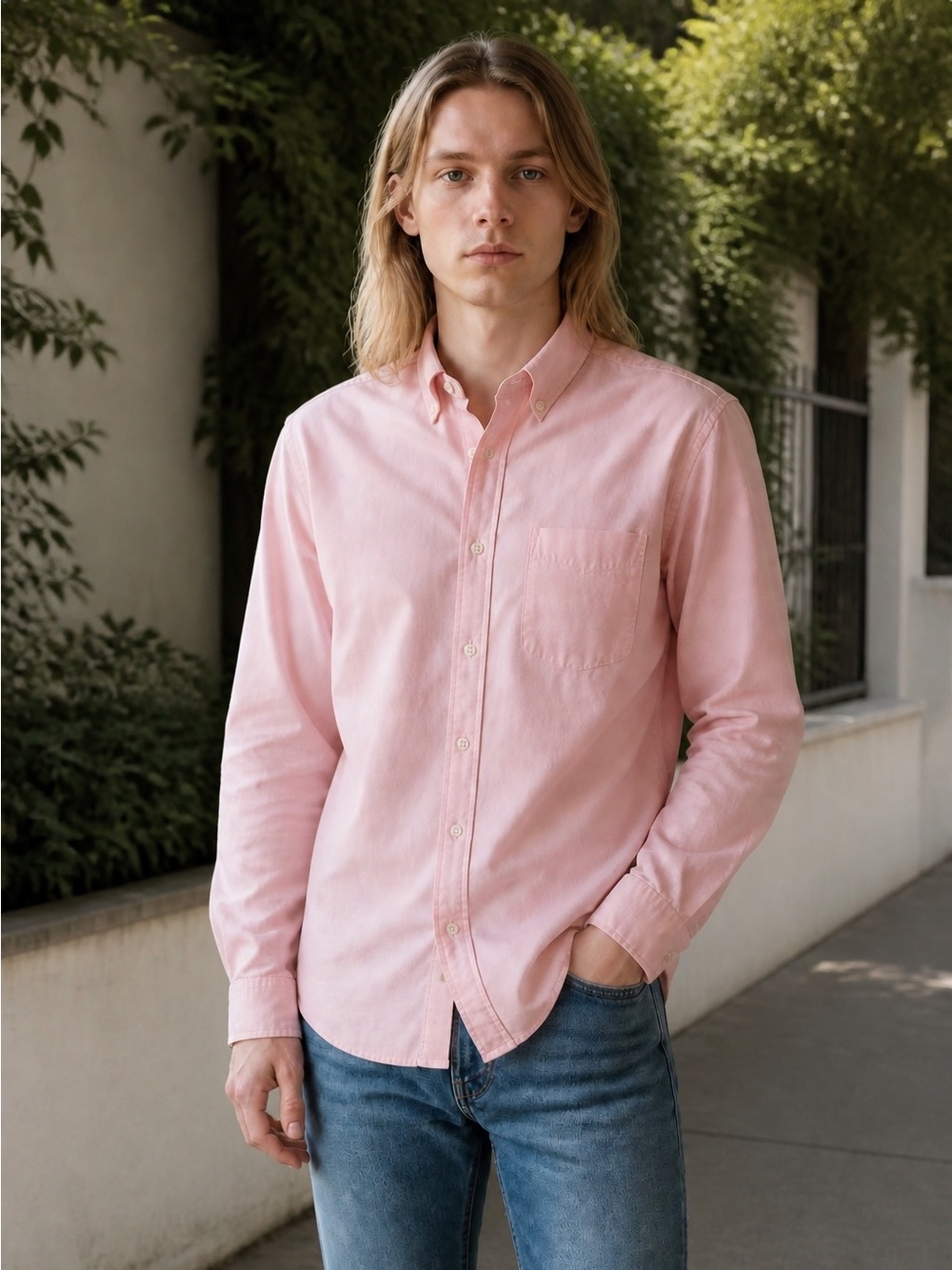 American Eagle 100% Cotton Mens Oxford Button Down Shirt Pink Classic Fit